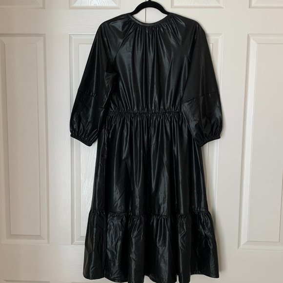 CHICO’S FAUX LEATHER MIDI TIERED DRESS WITH SLEEVES - Picture 13 of 16